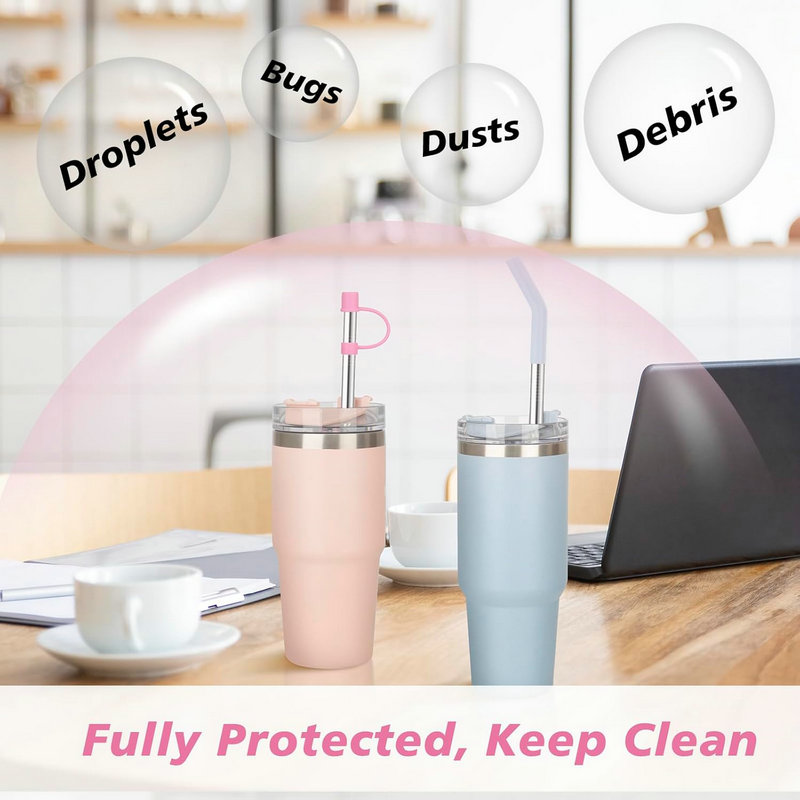 Reusable Stainless Steel Straws with Silicone Stoppers