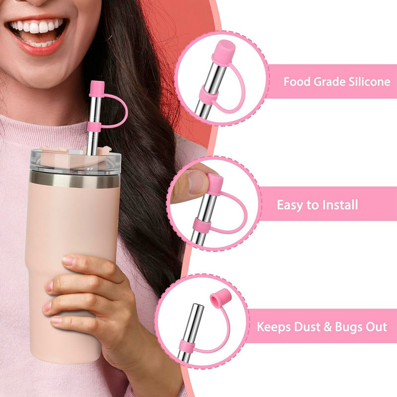 Reusable Stainless Steel Straws with Silicone Stoppers