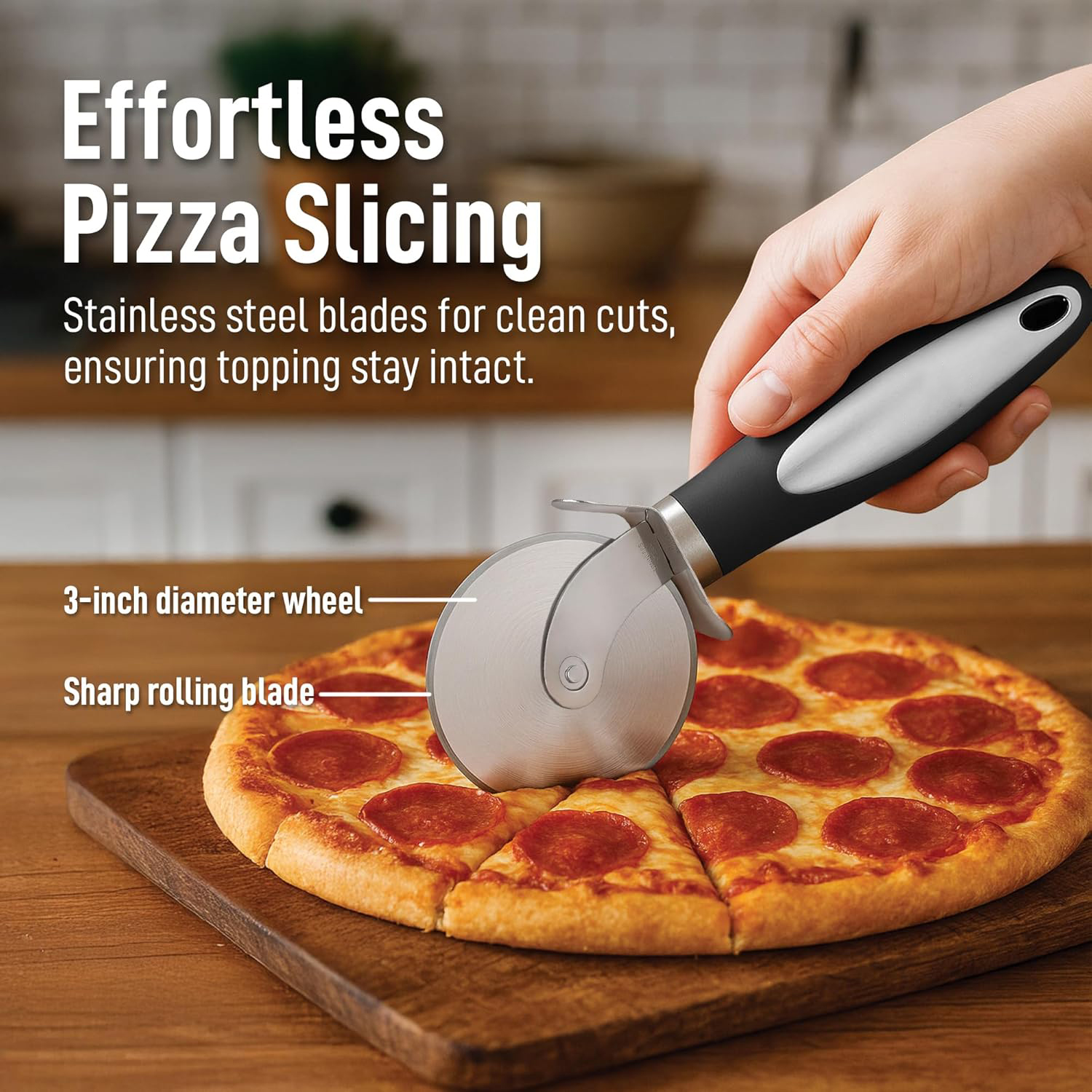 Stainless Steel Pizza Cutter Wheel with Non-Slip Handle